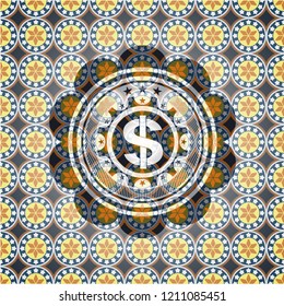 money icon inside arabic emblem. Arabesque decoration.