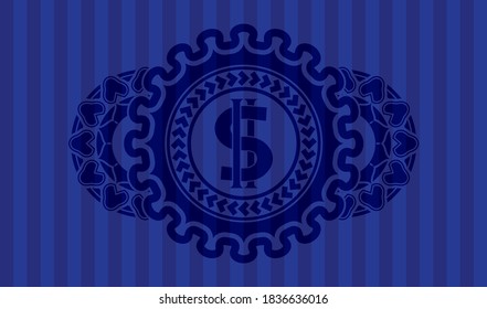 money icon inside Blue color emblem. Bars handsome background. Intense illustration. 
