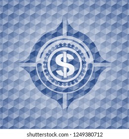 money icon inside blue hexagon emblem.