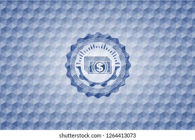 money icon inside blue hexagon emblem.