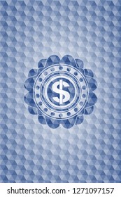 money icon inside blue hexagon emblem.