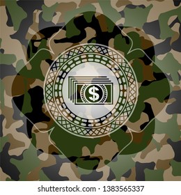money icon inside camouflaged emblem