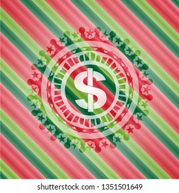 money icon inside christmas colors emblem.