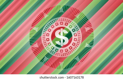 money icon inside christmas colors style emblem.