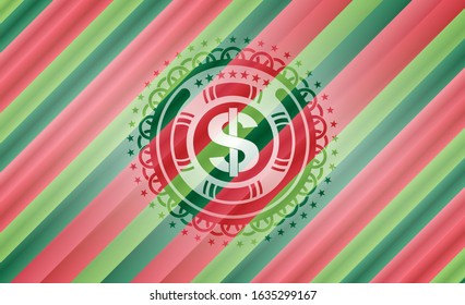money icon inside christmas emblem background.