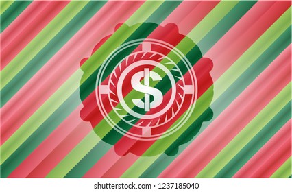 money icon inside christmas style emblem.
