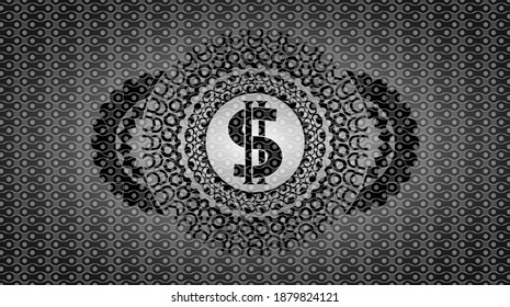 money icon inside dark abstract realistic emblem. Pattern exquisite background. Vector illustration. 