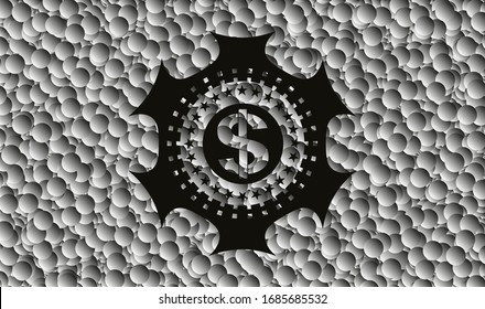 icono del dinero dentro de una placa oscura con fondo de burbujas. Ilustración vectorial. Detallado.