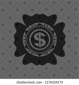 money icon inside dark emblem. Retro