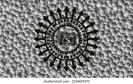 money icon inside dark emblem with grey bubbles background. Vector Illustration. Detailed. 