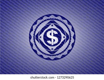 money icon inside denim background