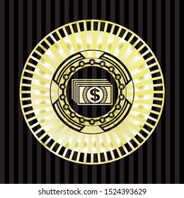 money icon inside golden emblem or badge