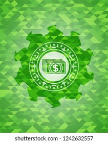 money icon inside green mosaic emblem