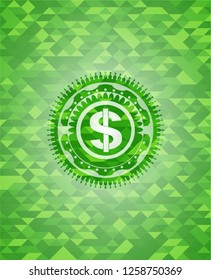 money icon inside green mosaic emblem