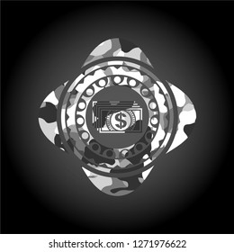 money icon inside grey camo emblem