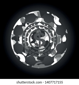 money icon inside grey camo emblem