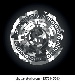 money icon inside grey camo texture