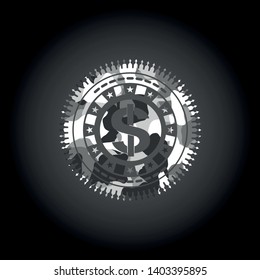 money icon inside grey camouflage texture