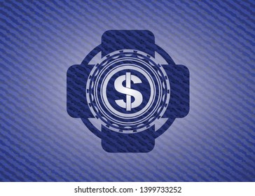 money icon inside jean or denim emblem or badge background