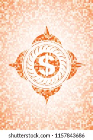 money icon inside orange mosaic emblem