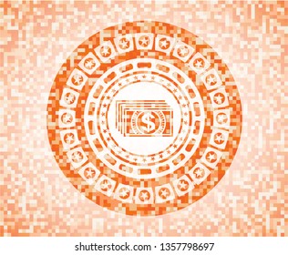 money icon inside orange mosaic emblem