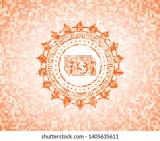 money icon inside orange mosaic emblem