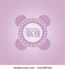 money icon inside pink emblem. Retro