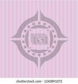 money icon inside pink emblem. Vintage.