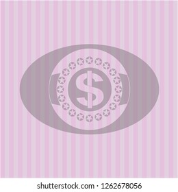 money icon inside pink emblem. Vintage.