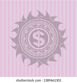 money icon inside pink emblem. Retro