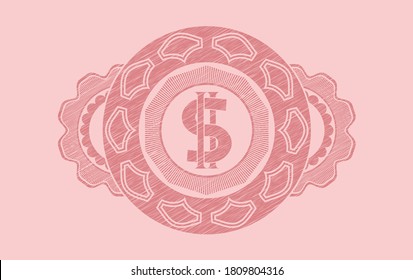 icono del dinero dentro del emblema de la apoplejía rosada. Color rosa de fondo elegante. Ilustración intensa. 