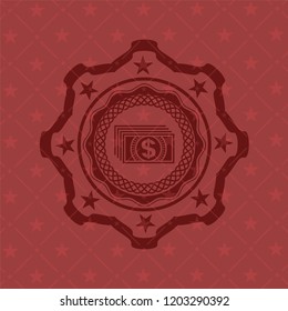 money icon inside realistic red emblem