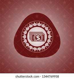 money icon inside realistic red emblem