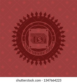 money icon inside realistic red emblem