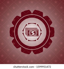 money icon inside realistic red emblem