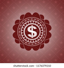 money icon inside red emblem. Retro