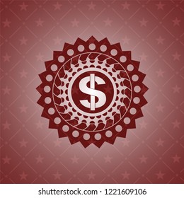 money icon inside red emblem. Vintage.