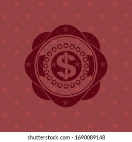 money icon inside red emblem. Retro