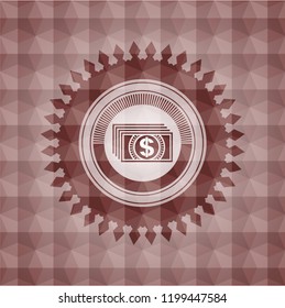 money icon inside red geometric badge. Seamless.
