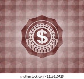 money icon inside red geometric badge. Seamless.