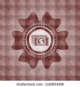 money icon inside red geometric badge. Seamless.