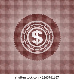 money icon inside red geometric badge. Seamless.