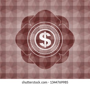 money icon inside red geometric pattern emblem. Seamless.