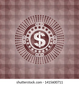money icon inside red geometric emblem. Seamless.