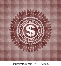 money icon inside red geometric badge. Seamless. 