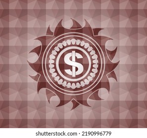 money icon inside red polygonal badge. Seamless. 