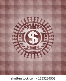 money icon inside red seamless polygonal badge.