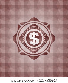 money icon inside red seamless polygonal badge.
