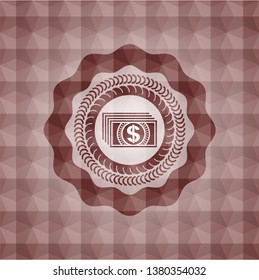 money icon inside red seamless geometric emblem.