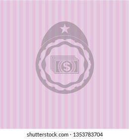 money icon inside retro pink emblem